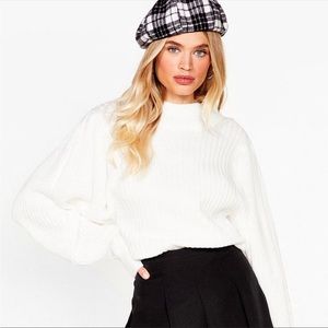 Nasty Gal NWT Baggy Balloon Sleeve Knit Sweater in white